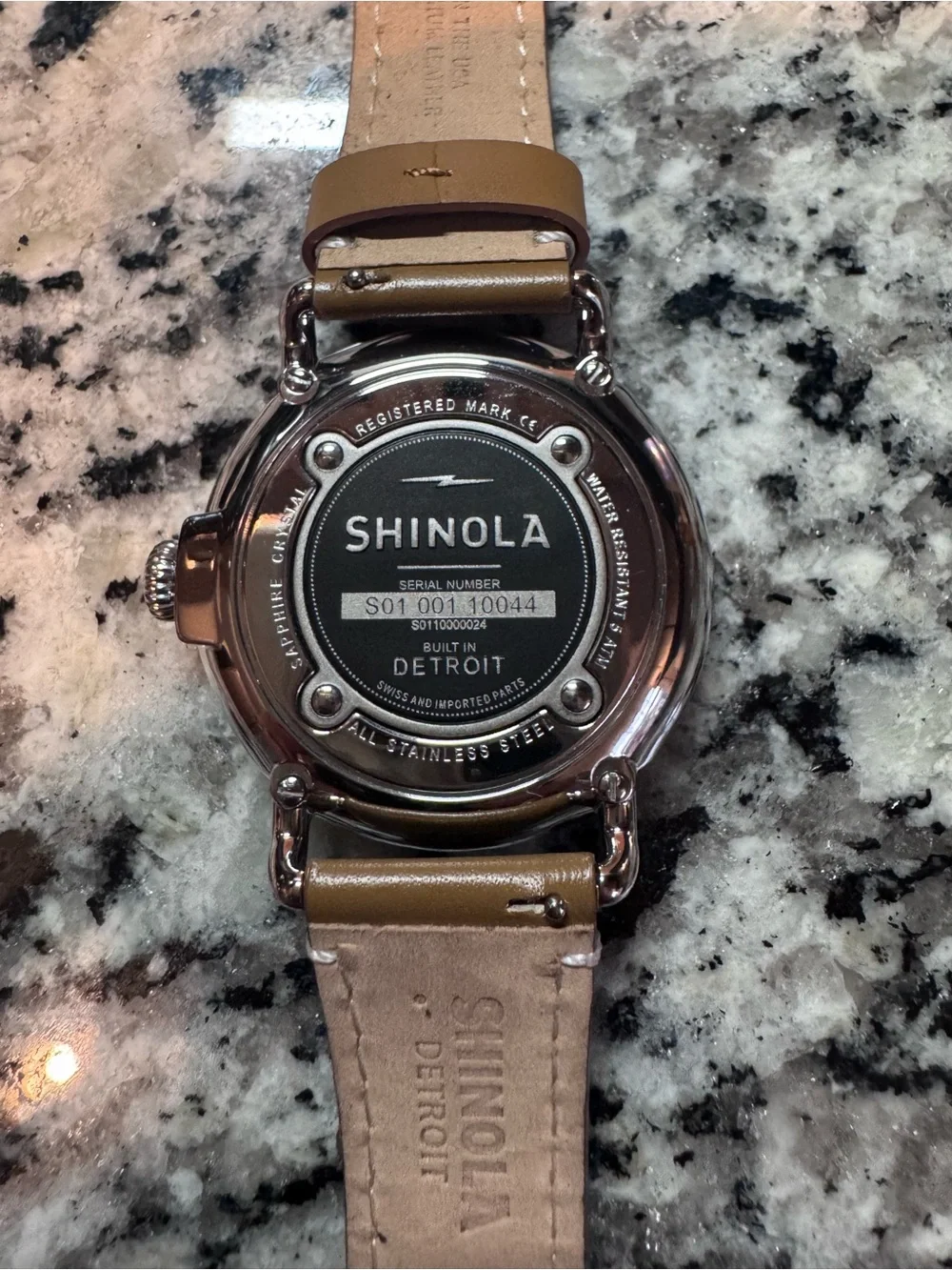 Shinola Silver Case Watch with Tan Leather Strap